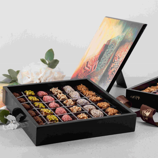36 PCS (Dates)-Wood Box with caligraphi of the artiste Taj al sir